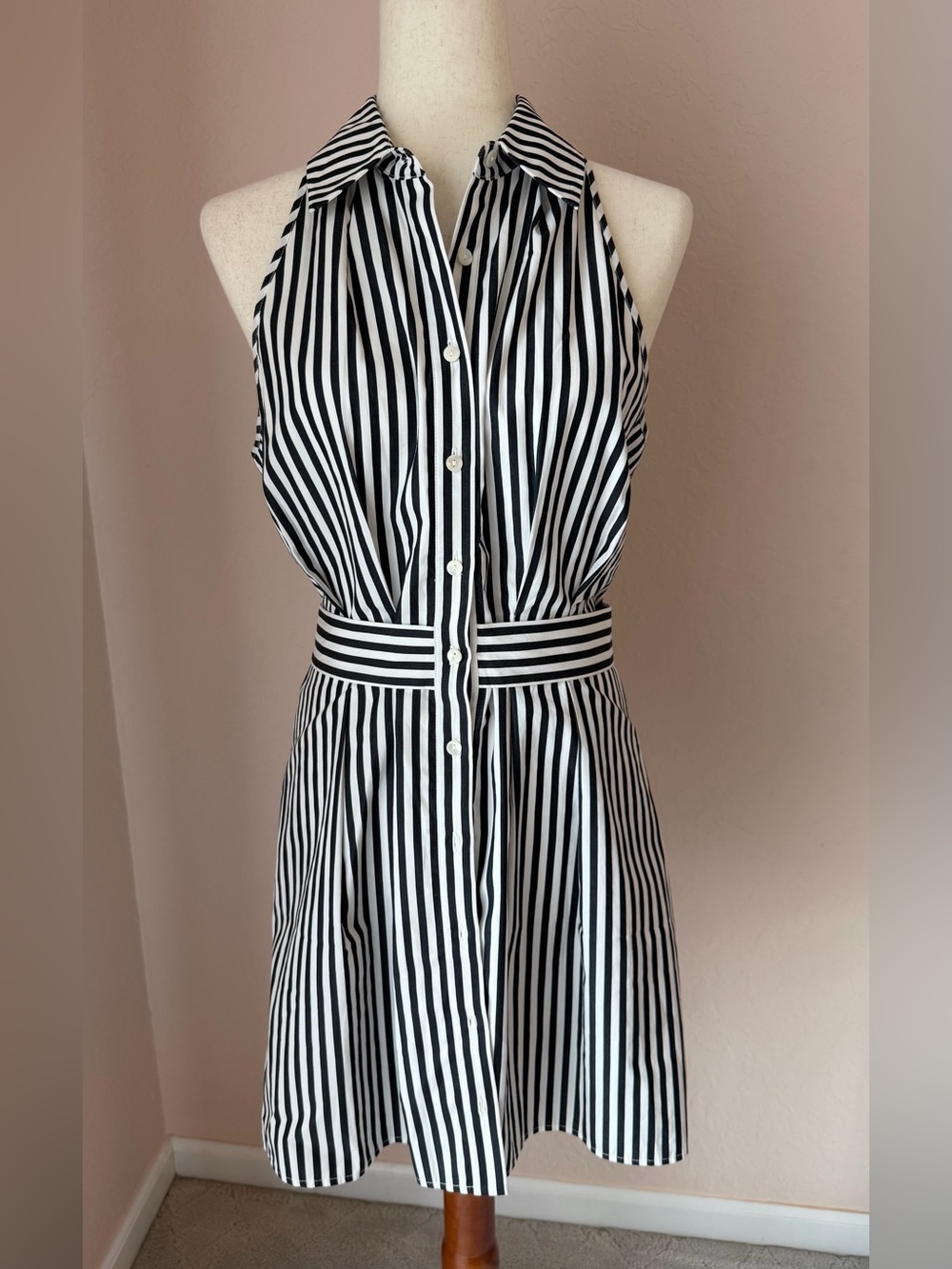 NWT$425  Hevron domino halter dress in Striped Poplin shirt dress sz M
